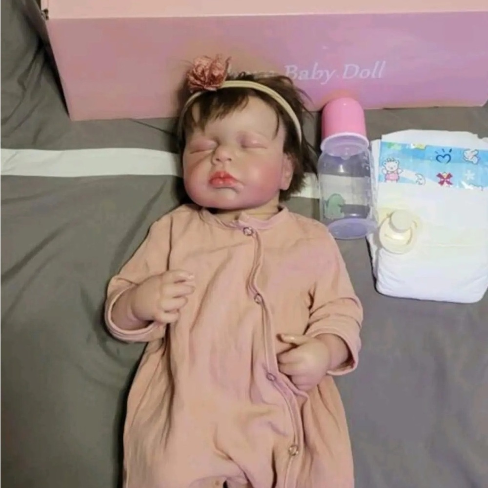 Reborn Baby Doll in Peach Outfit with Accessories